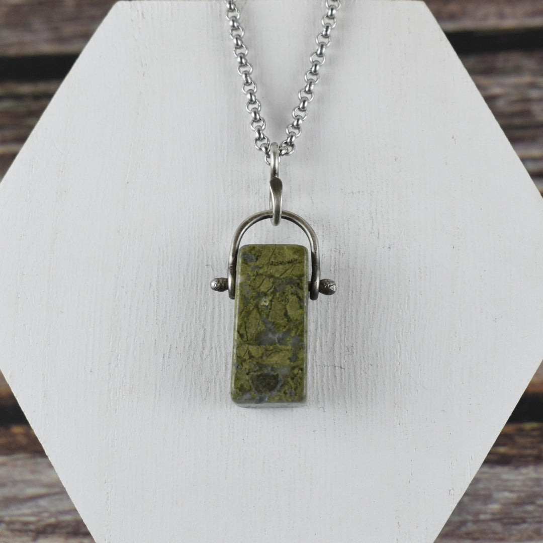 Epidote Pendant Necklace in Sterling Silver with Custom Chain