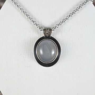 Banded Agate Pendant in Sterling Silver with Custom Chain