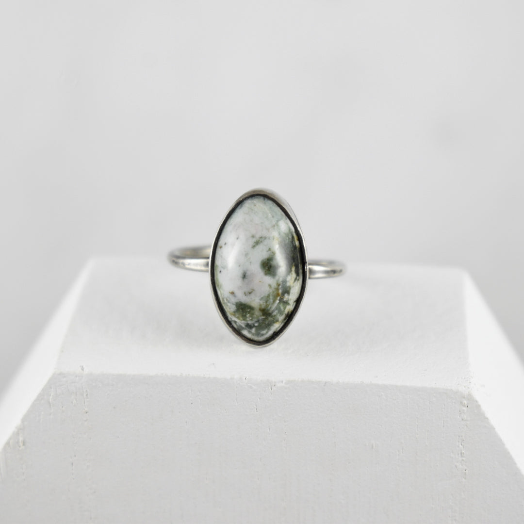 White and green Jasper Sterling silver Ring for women