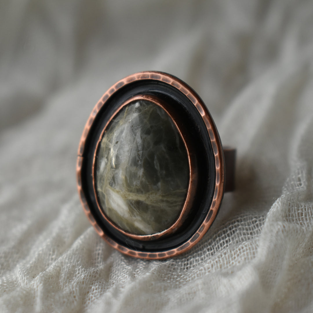 green beach stone copper ring