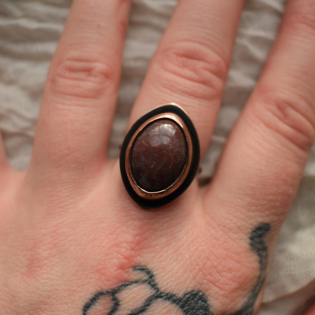 adjustable ring handmade with jasper, copper and sterling silver
