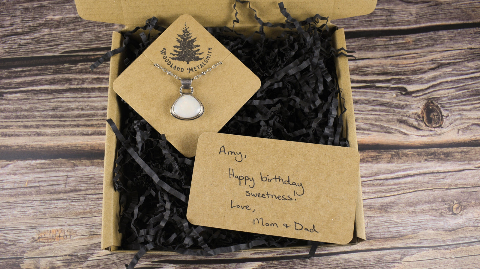 Jewelry gift packaging from Woodland Metalsmith