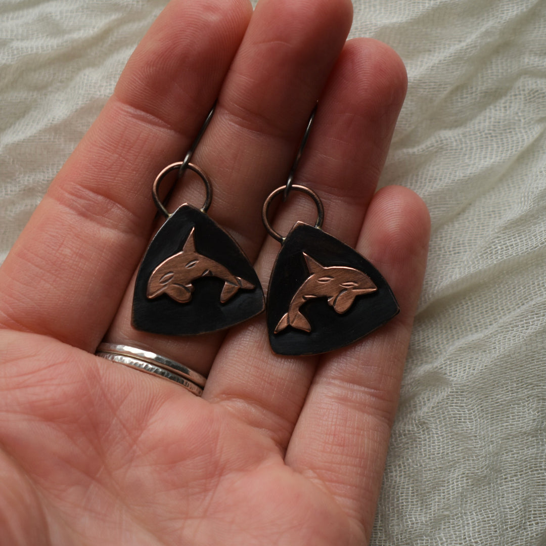 metalsmith orca earrings
