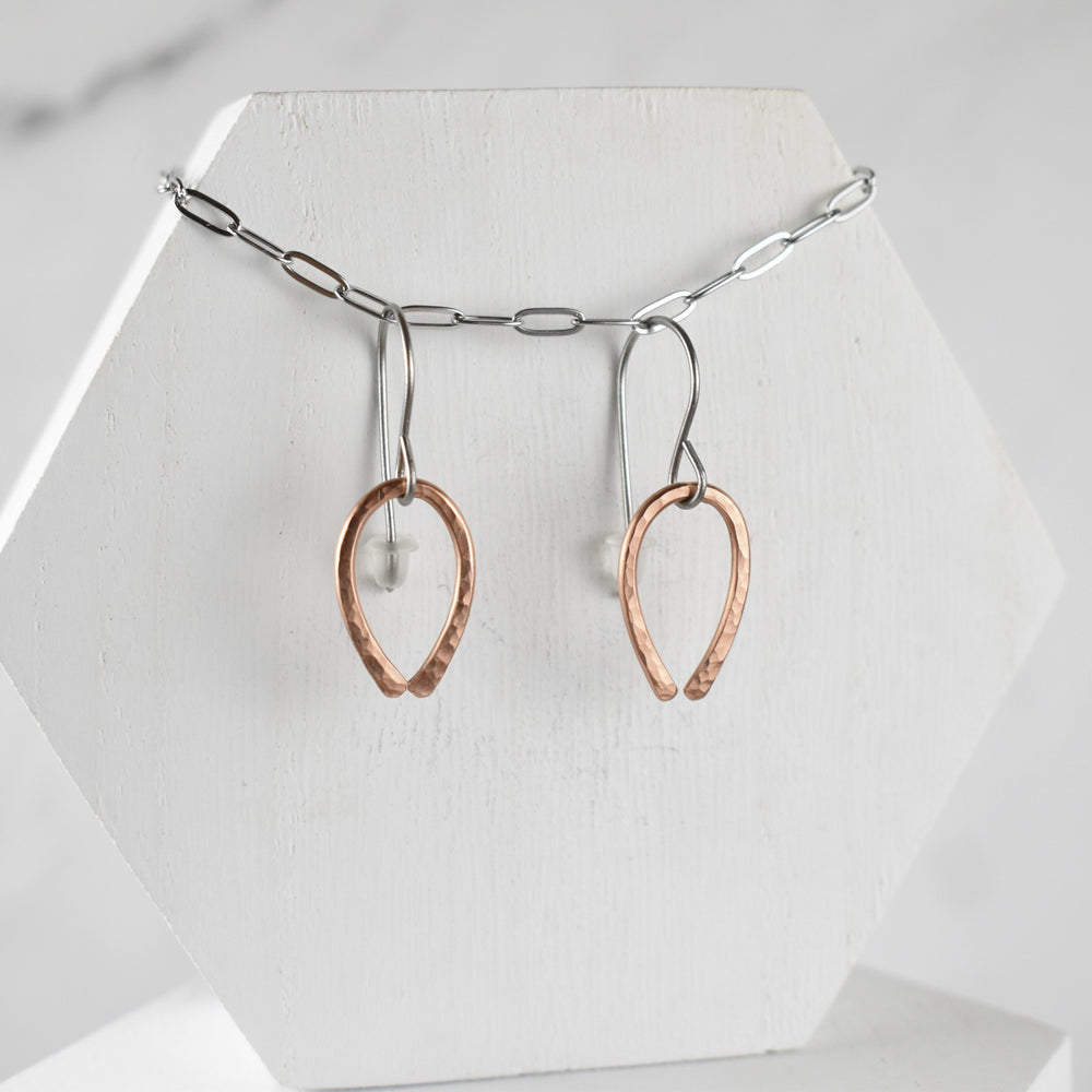 Minimalist hammered copper earrings for women
