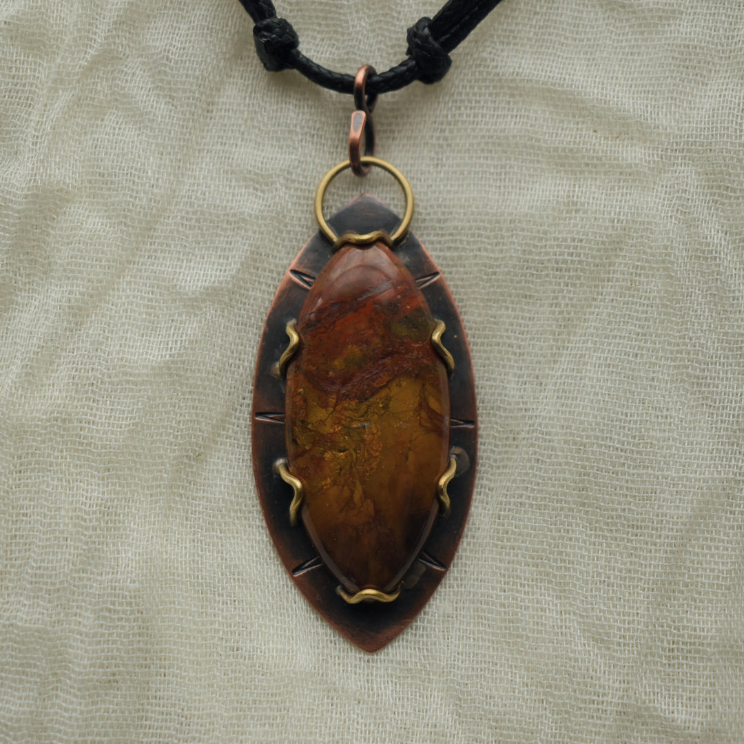 mixed metal red jasper pendant necklace