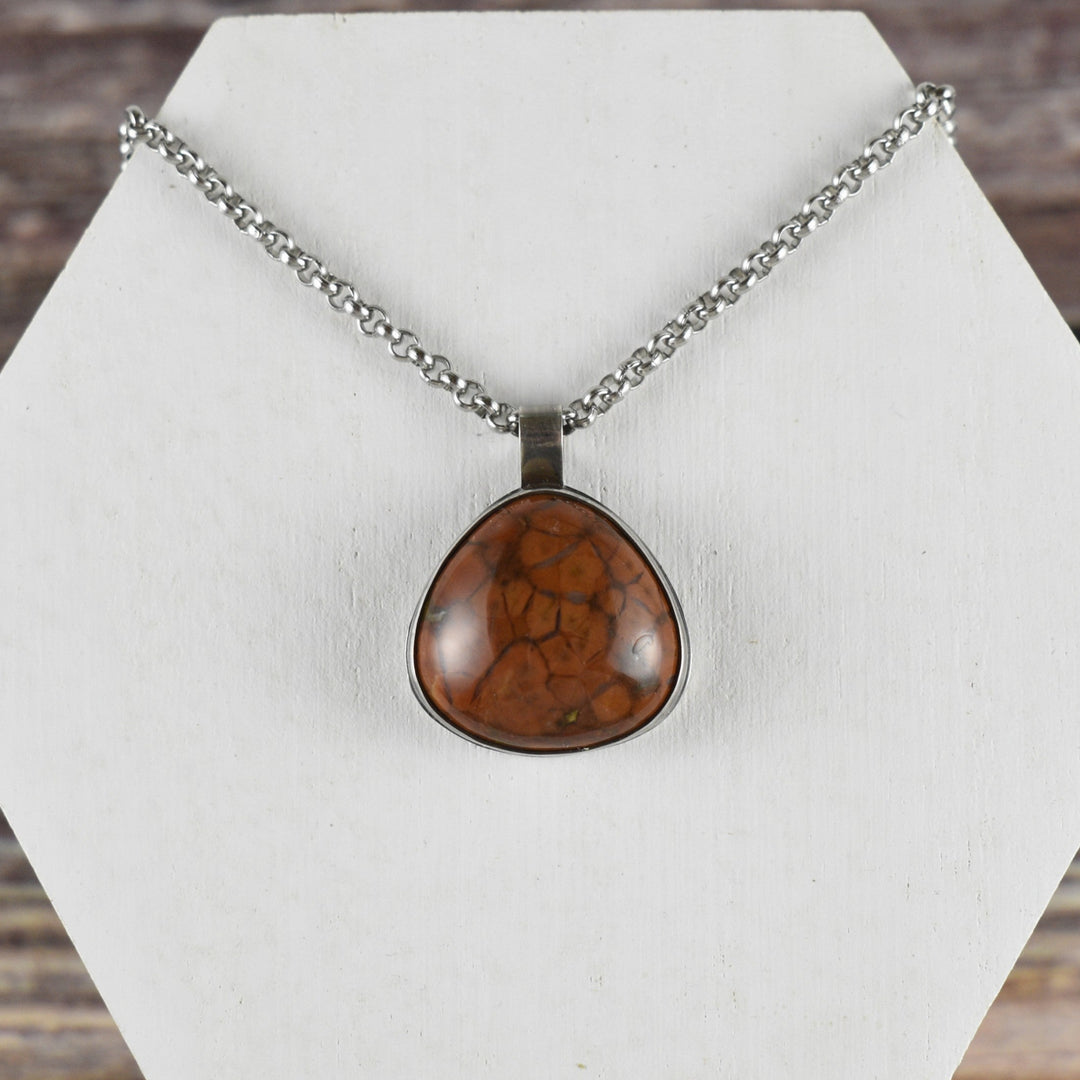 Orange Poppy Jasper Necklace in Sterling Silver with Custom Chain