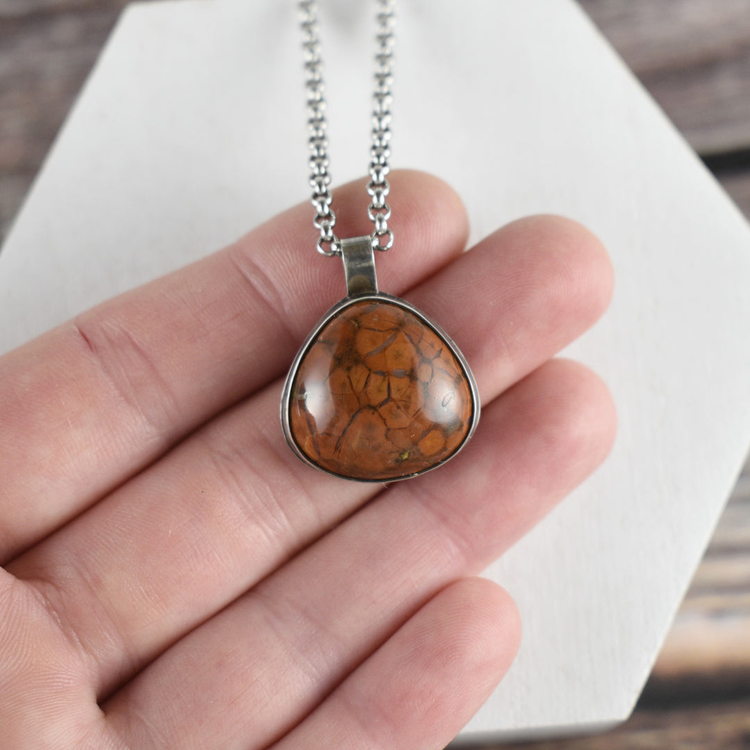 orange Poppy silver necklace