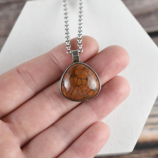 orange Poppy silver necklace