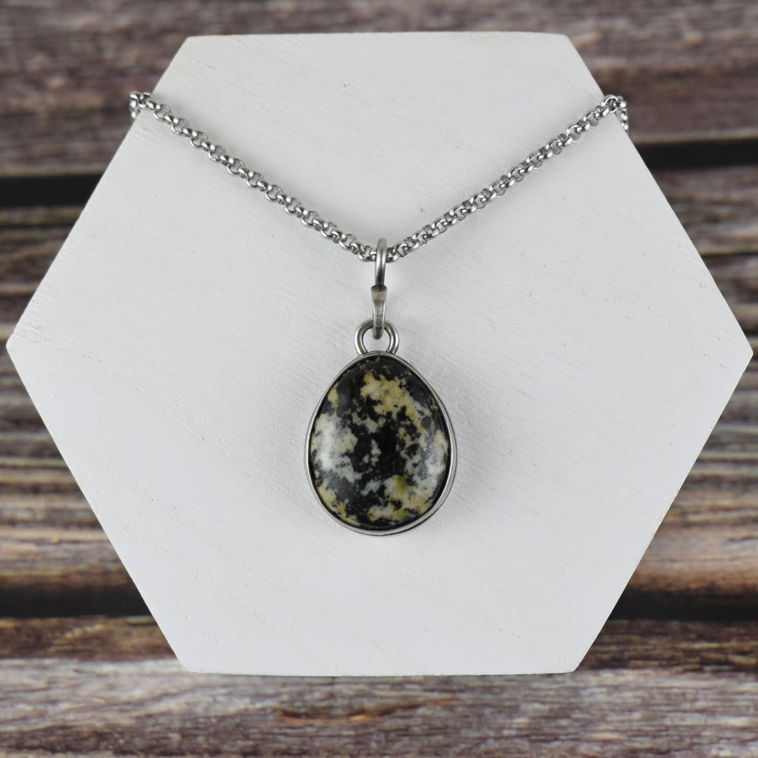 Orthoclase and Black Tourmaline Necklace in Sterling Silver with Custom Chain