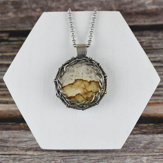 Wire Wrapped Picture Jasper Pendant in Sterling Silver with Custom Chain