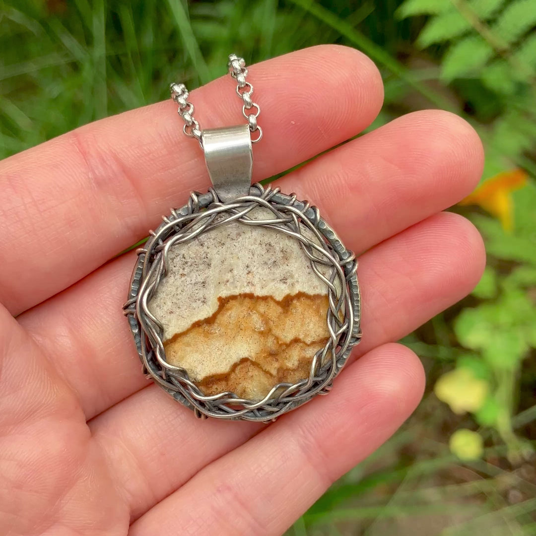 Sterling Silver Picture Jasper Wire Wrapped Pendant