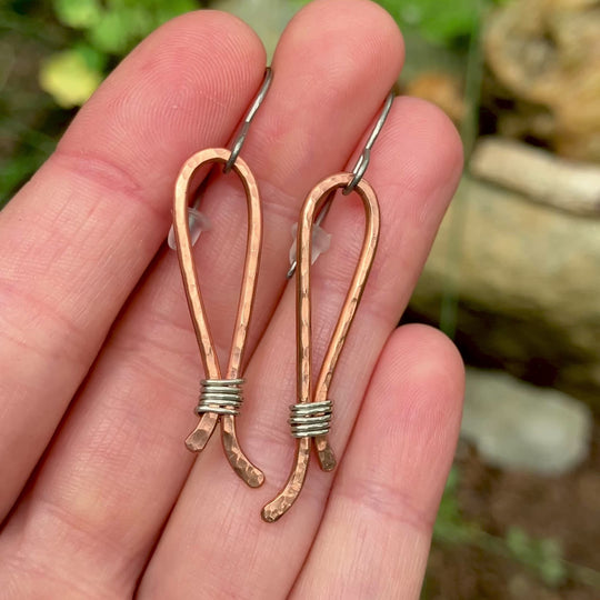 Mixed Metal Hammered Earrings, Titanium Hooks