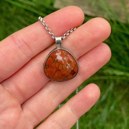 Sterling Silver Orange Poppy Jasper Pendant Necklace