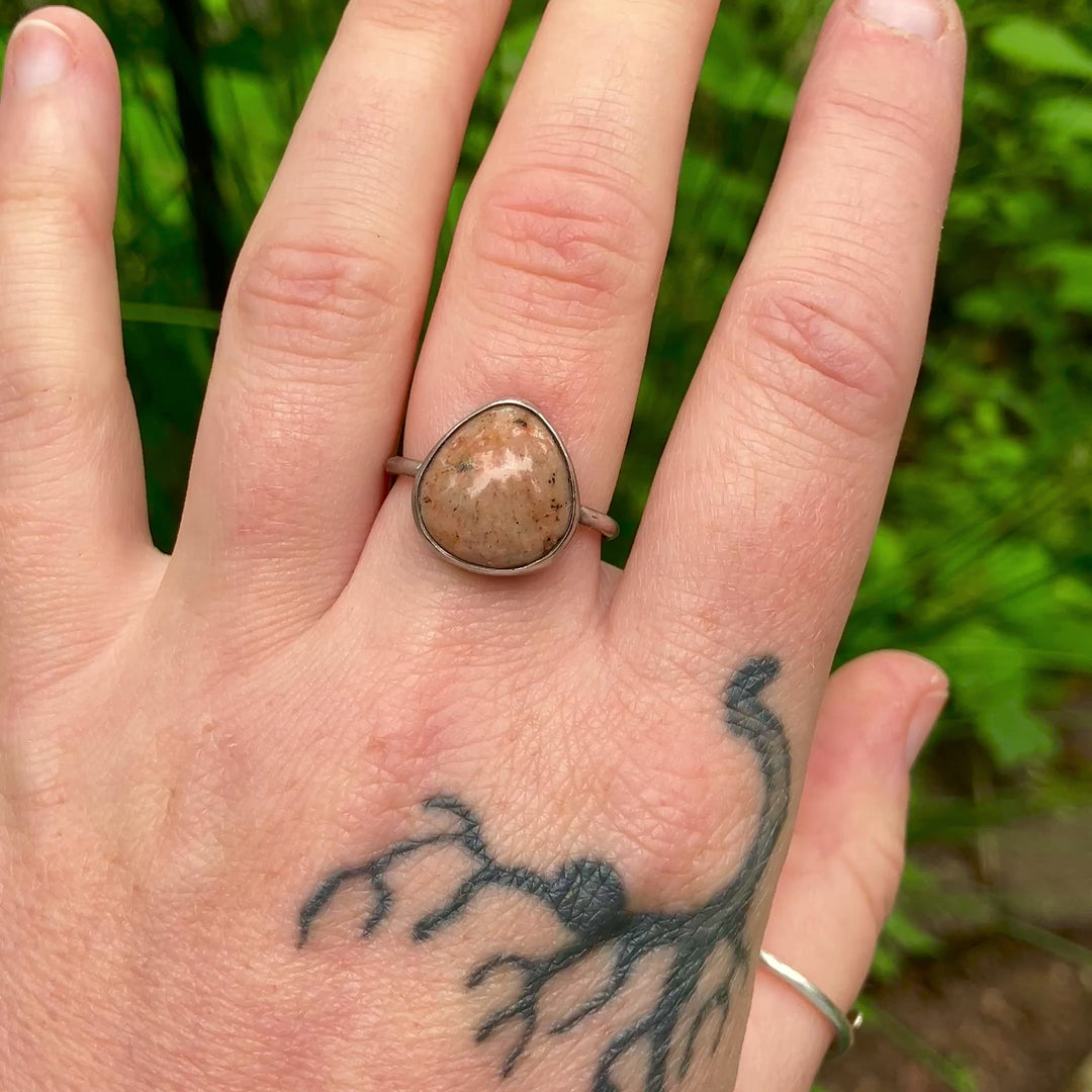 Sterling Silver Orange Calcite Ring, US Size 6.5