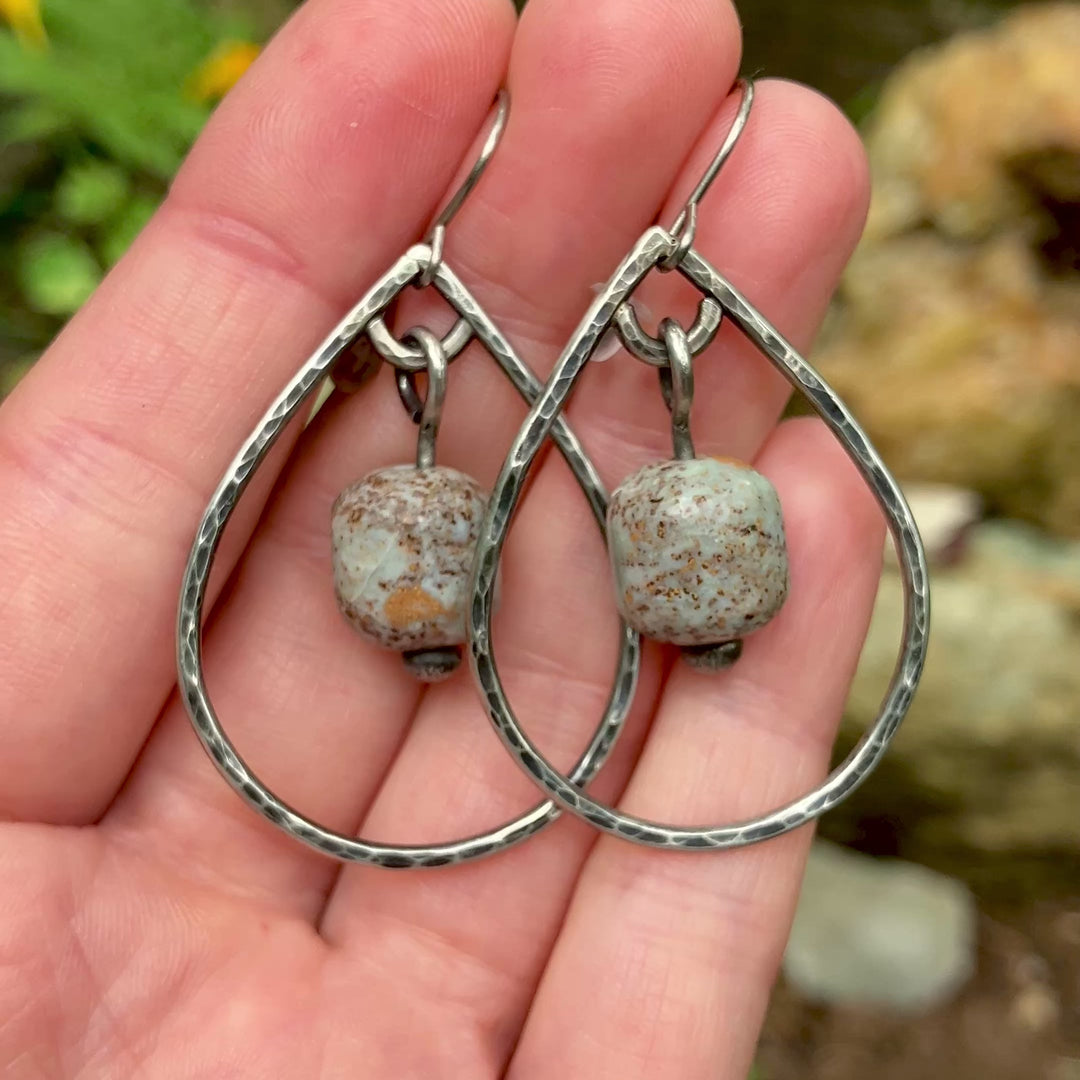 Sterling Silver Blue Jasper Earrings, Titanium Hooks