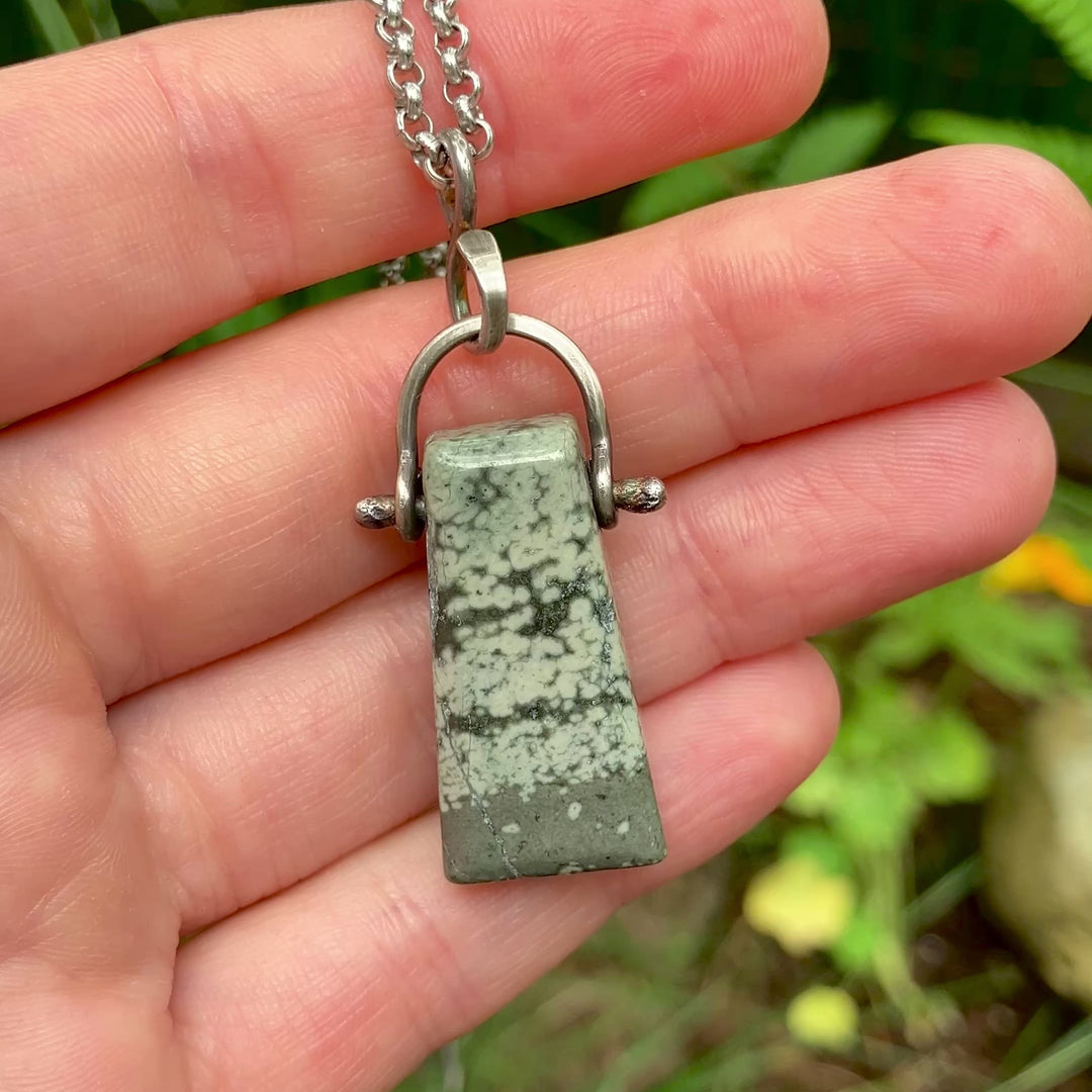 Sterling Silver Variolite Hinged Pendant Necklace