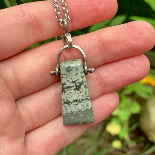 Sterling Silver Variolite Hinged Pendant Necklace