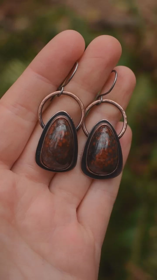 Orbicular Jasper Copper Earrings, Hypoallergenic, 1.8 Inches