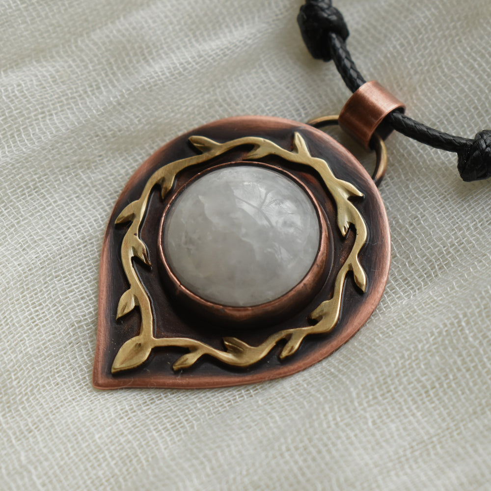 Snowy Quartz Copper Pendant Necklace, 1.8 Inches
