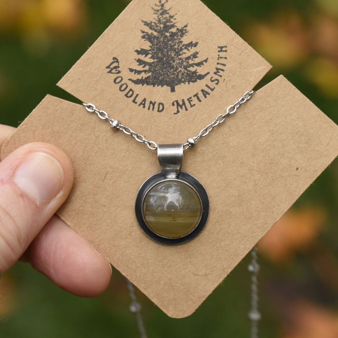 Yellow banded Agate pendant necklace in Sterling silver