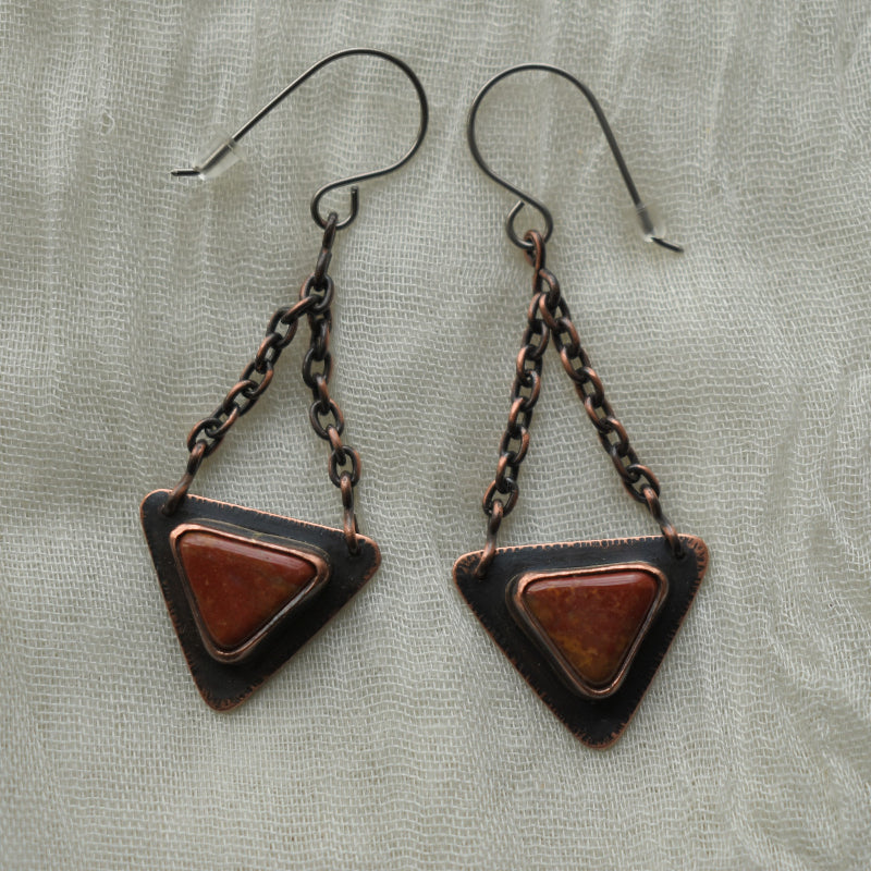 One of a kind gemstone copper earrings for the bold spirit.