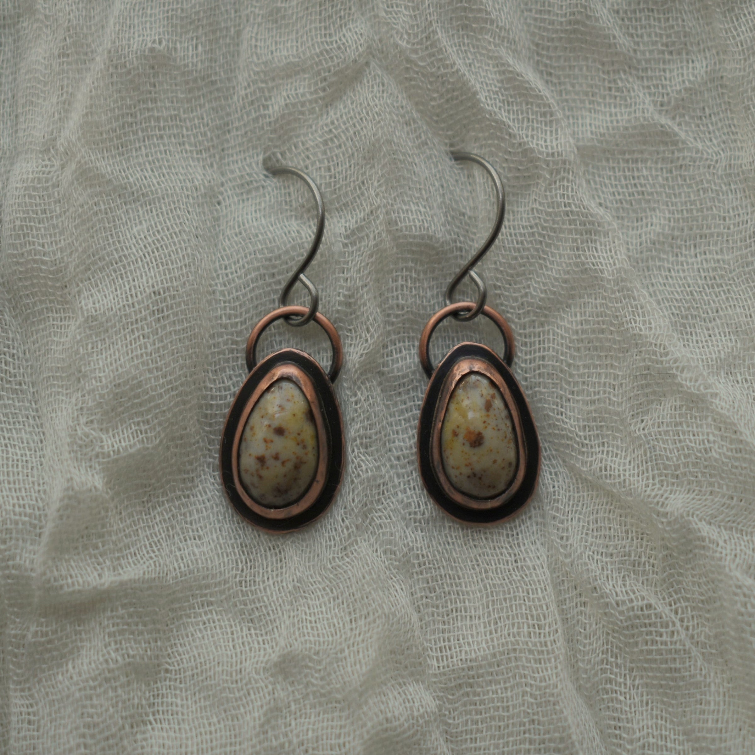 One of a kind gemstone copper earrings for the bold spirit.
