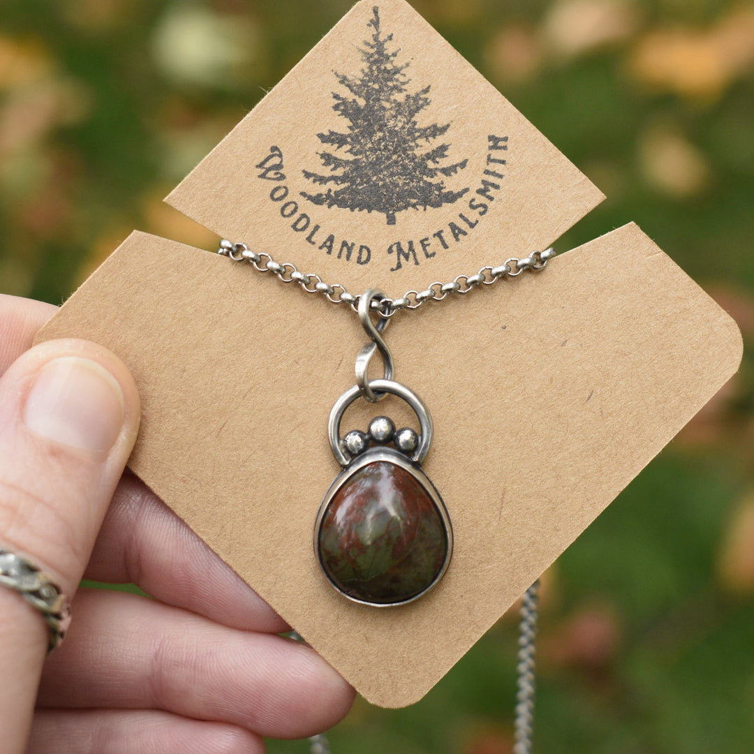 Moss Agate Necklace in Sterling Silver with Custom Chain
