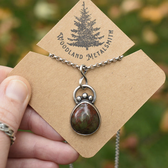 Moss Agate Necklace in Sterling Silver with Custom Chain