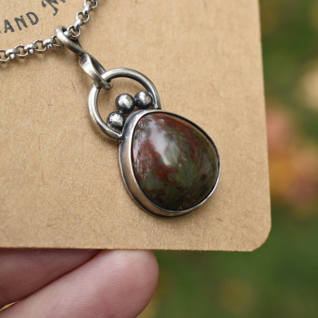 Moss Agate Necklace in Sterling Silver with Custom Chain