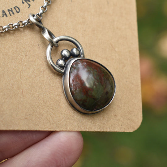 Moss Agate Necklace in Sterling Silver with Custom Chain