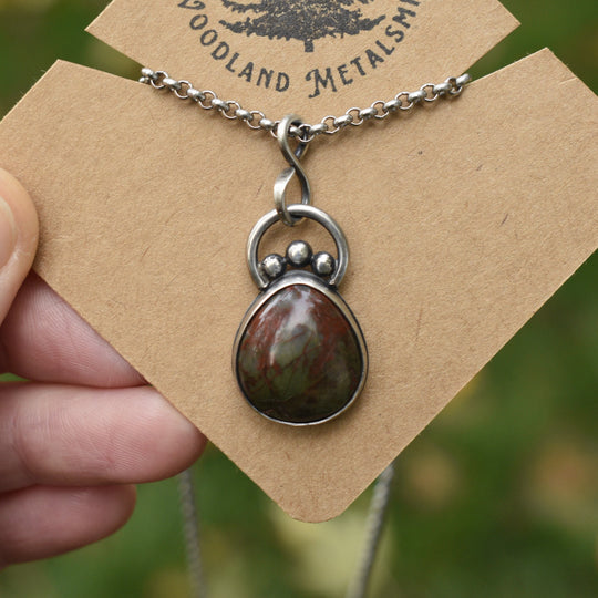 Moss Agate Necklace in Sterling Silver with Custom Chain