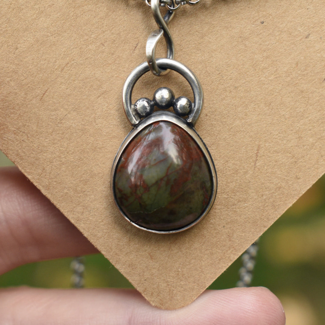 Moss Agate Necklace in Sterling Silver with Custom Chain