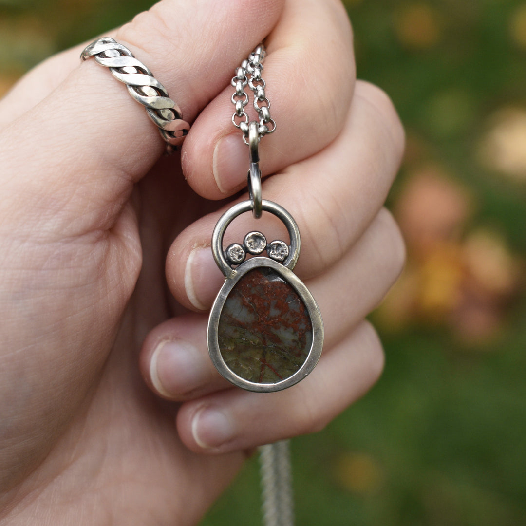 Moss Agate Necklace in Sterling Silver with Custom Chain