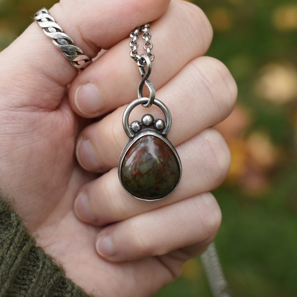 Moss Agate Necklace in Sterling Silver with Custom Chain