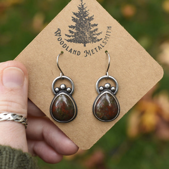 Moss Agate Statement Earrings in Sterling Silver - Hypoallergenic
