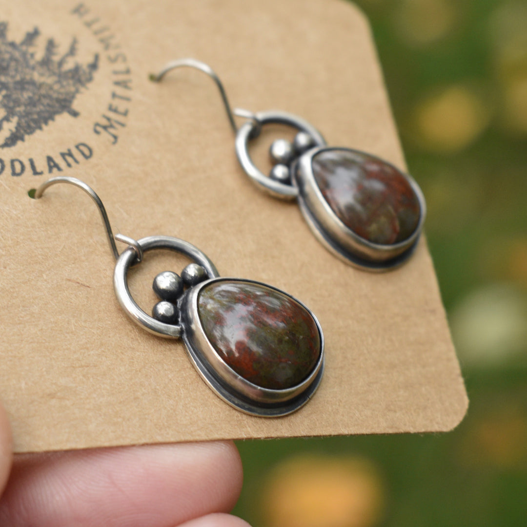 Moss Agate Statement Earrings in Sterling Silver - Hypoallergenic