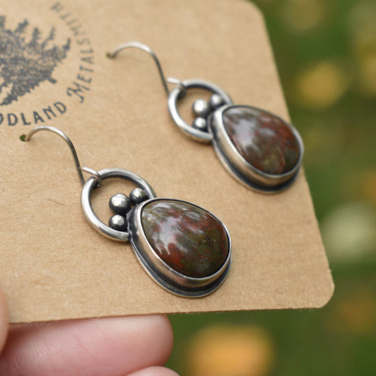 Moss Agate Statement Earrings in Sterling Silver - Hypoallergenic