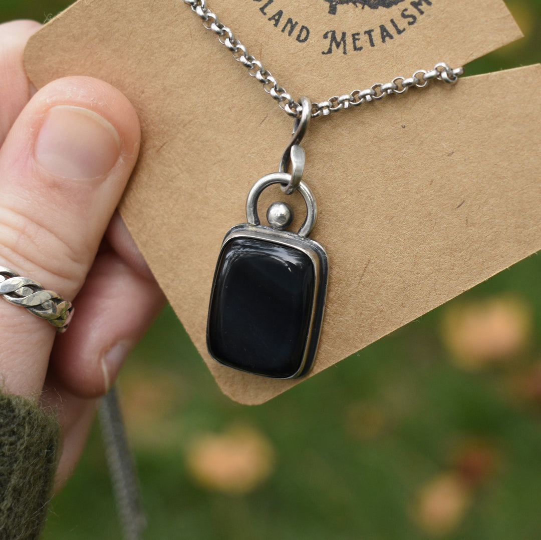 Sterling Silver Rainbow Obsidian Pendant Necklace