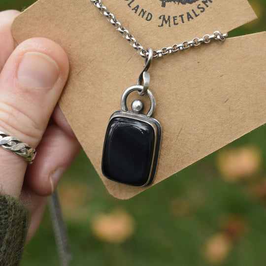 Sterling Silver Rainbow Obsidian Pendant Necklace