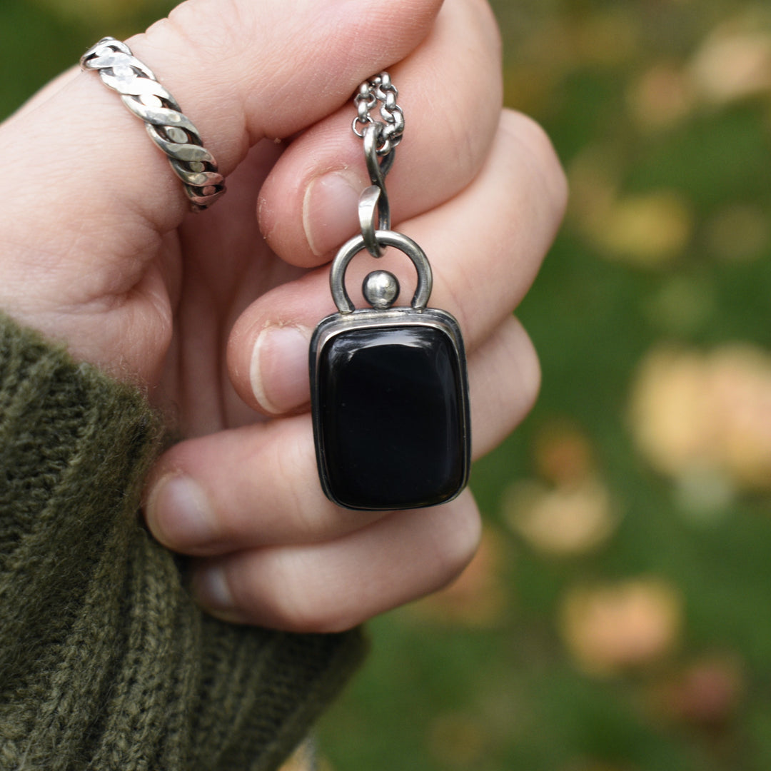Sterling Silver Rainbow Obsidian Pendant Necklace
