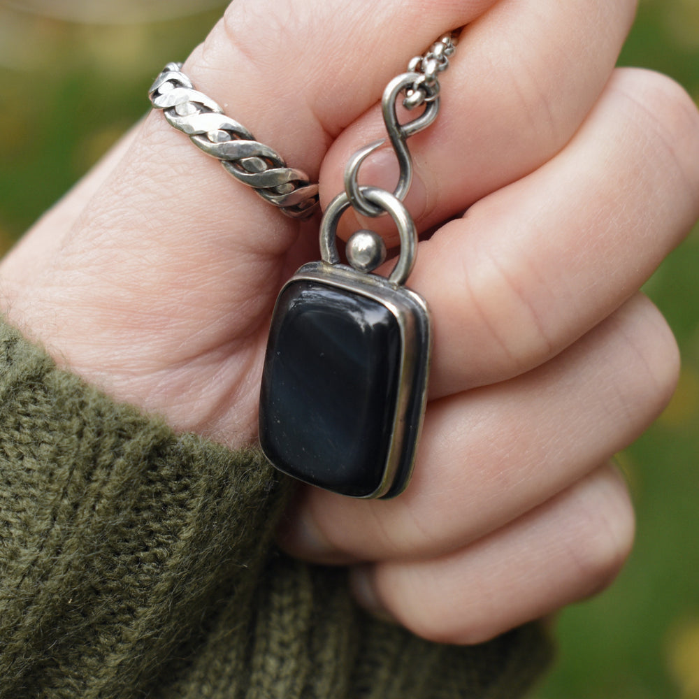 Sterling Silver Rainbow Obsidian Pendant Necklace