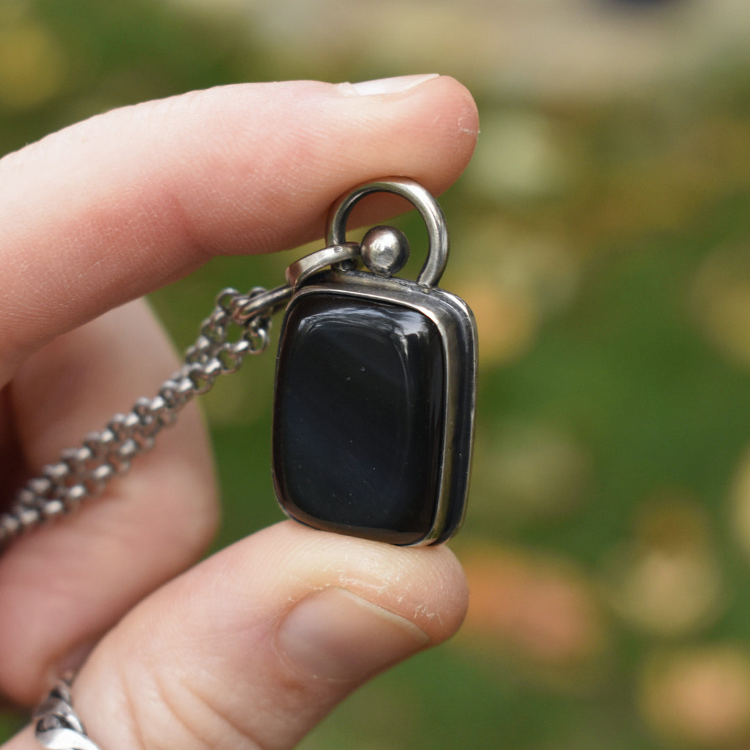 Sterling Silver Rainbow Obsidian Pendant Necklace