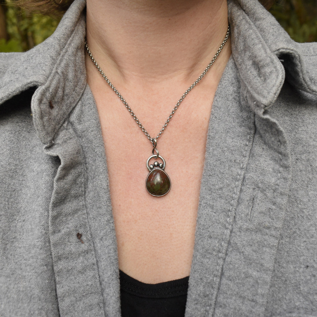 Moss Agate Necklace in Sterling Silver with Custom Chain