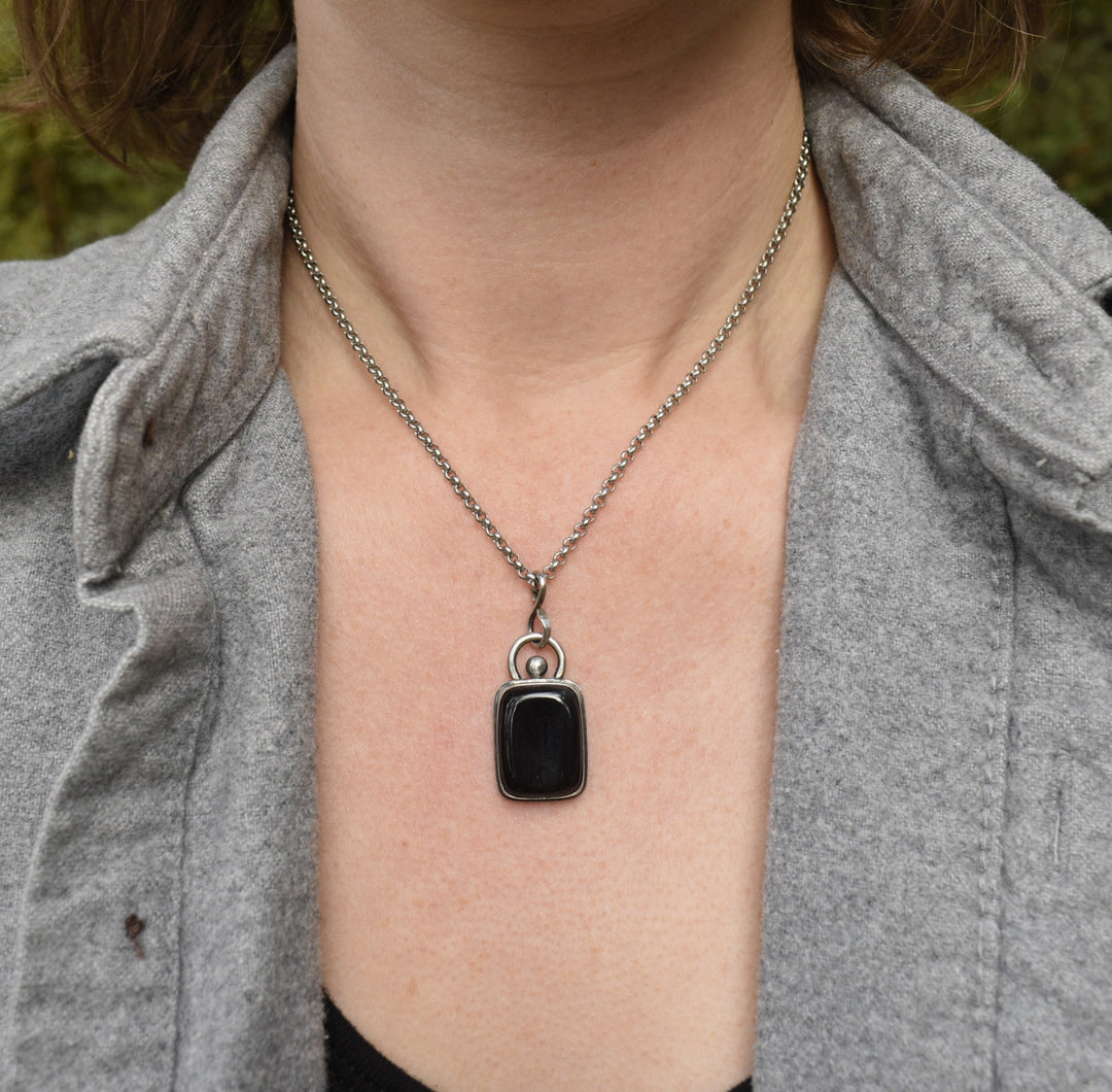 Sterling Silver Rainbow Obsidian Pendant Necklace