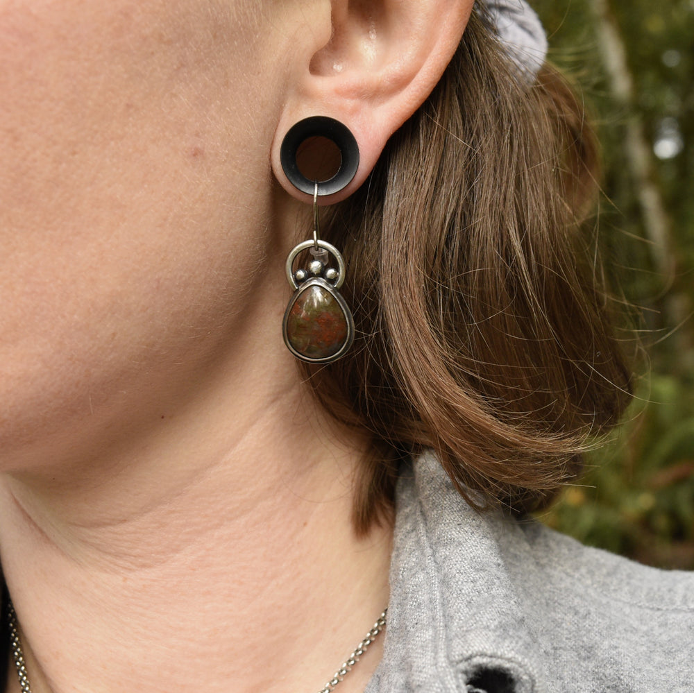 Moss Agate Statement Earrings in Sterling Silver - Hypoallergenic