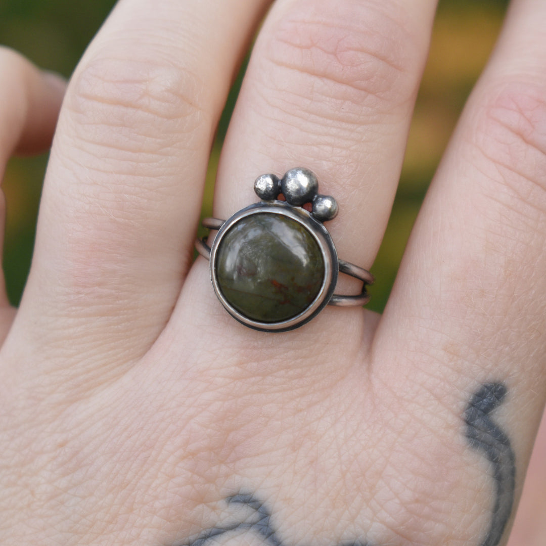 Sterling Silver Moss Agate Ring - US Size 6.25