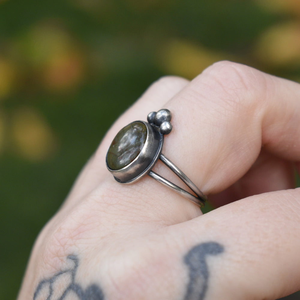 Sterling Silver Moss Agate Ring - US Size 6.25
