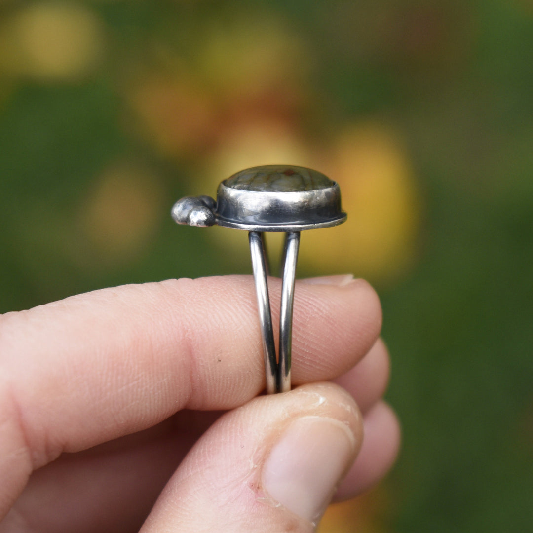 Sterling Silver Moss Agate Ring - US Size 6.25
