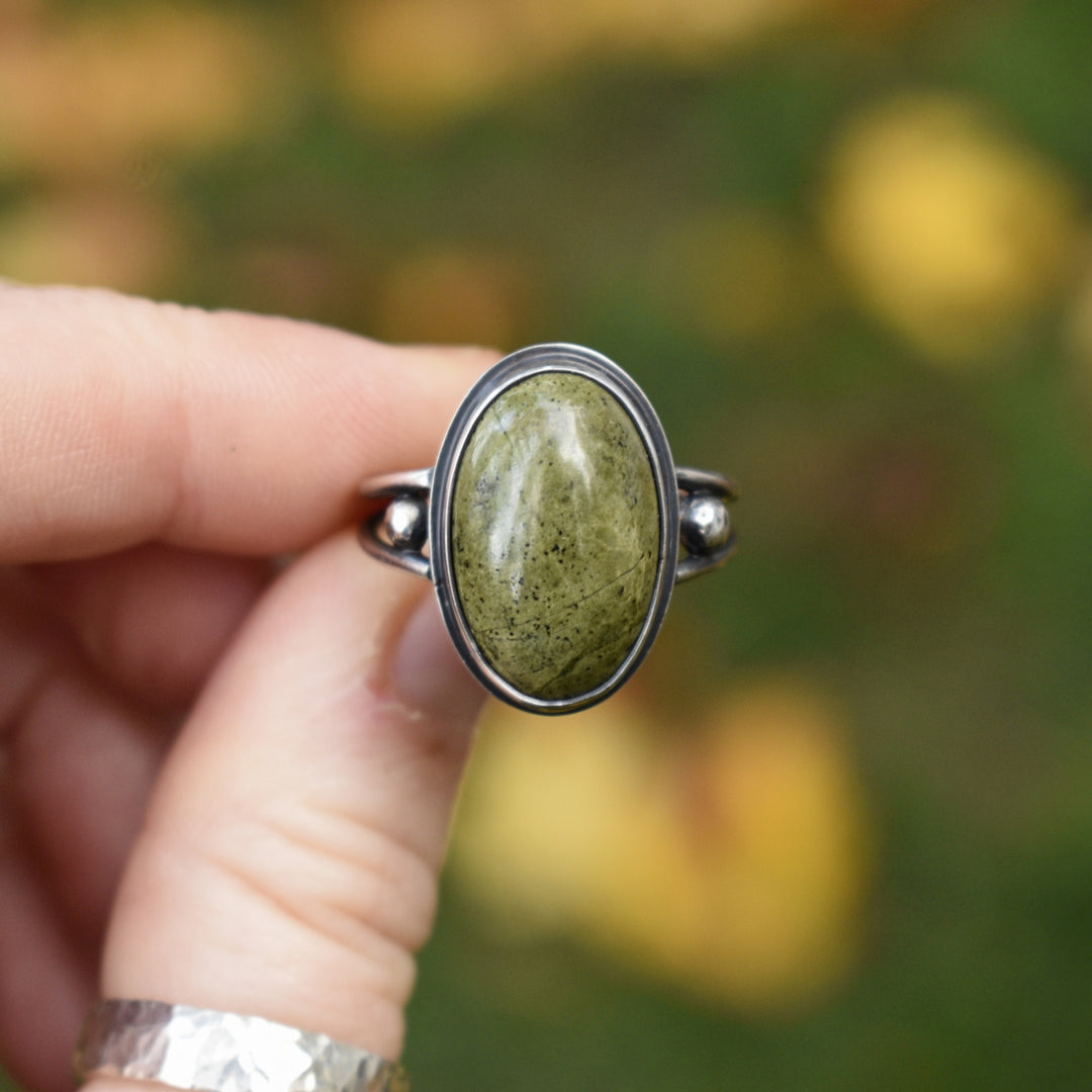 Sterling Silver Epidote Ring - US Size 8
