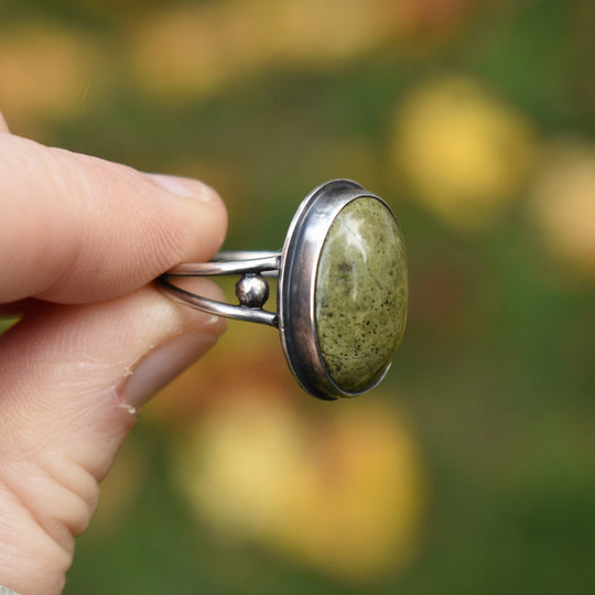 Sterling Silver Epidote Ring - US Size 8